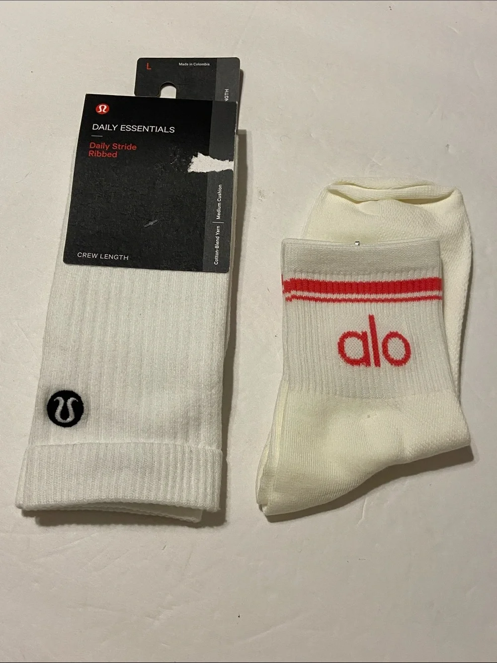 Lululemon Crew White Size Large Socks and ALO Off White / Pink OS / Both NEW